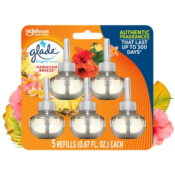 Glade PlugIns Scented Oil Refills, Hawaiian Breeze - 5 pack, 0.67 fl oz refills