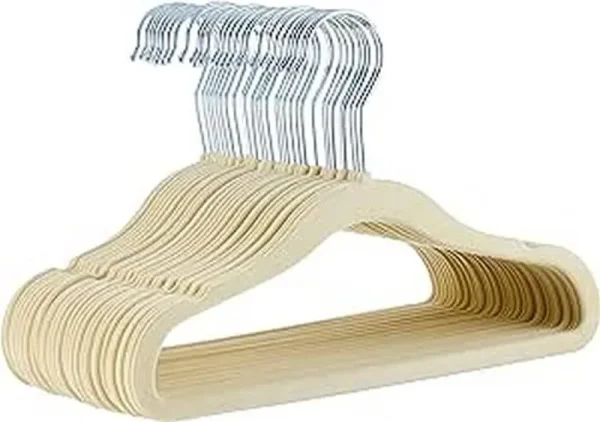 Kids Velvet Hangers - 30-Pack, Beige