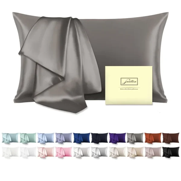 Suatien Natural Mulberry Silk Pillowcase for Hair and Skin King Size 20"x36" Gray Pillow Case with Hidden Zipper Soft Breathable Smooth