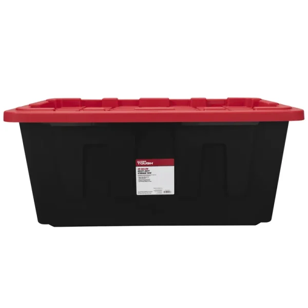 Hyper Tough 40 Gallon Snap Lid Plastic Storage Bin, Black/Red