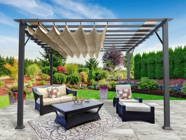 Florence 11 ft. x 11 ft. Grey Frame Pergola with Sand Canopy