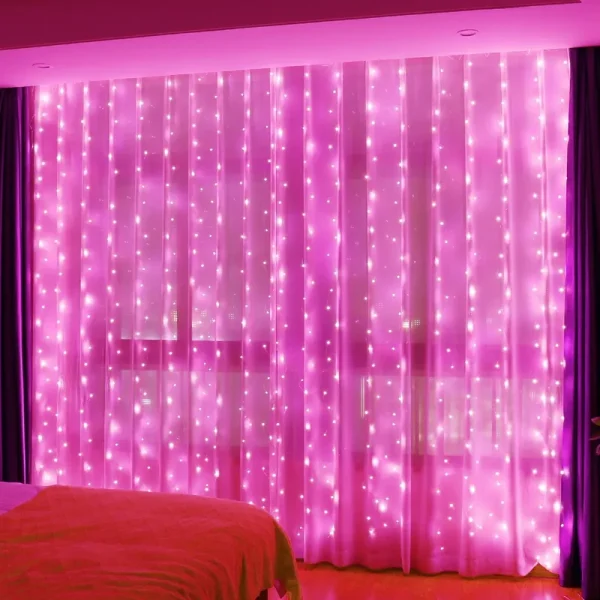 HXWEIYE 300led Pink Fairy Curtain Hanging Lights with Remote 8 Modes Timer for Bedroom, 9.8x9.8ft USB Plug in Christmas Fairy String Lights for