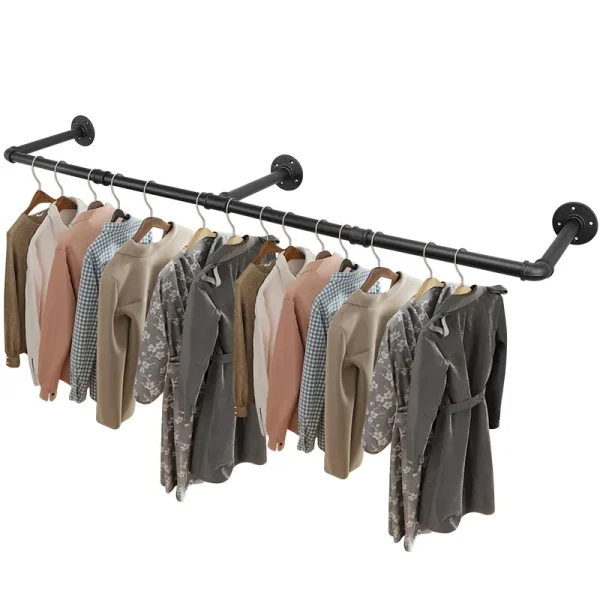 Livabber Industrial Pipe Clothes Rack, Heavy Duty Detachable Iron Garment Rack Wall Mounted, Rustic Saving Space Clothes Bar Multi-Purpose Hanging