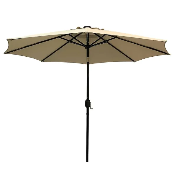 Sun Ray - 9' Round Solar Lighted Umbrella - Steel - 8Rib - Taupe