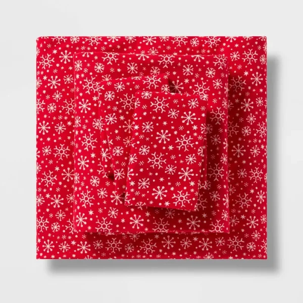 Full Christmas Flannel Sheet Set Snowflake Print - Wondershop