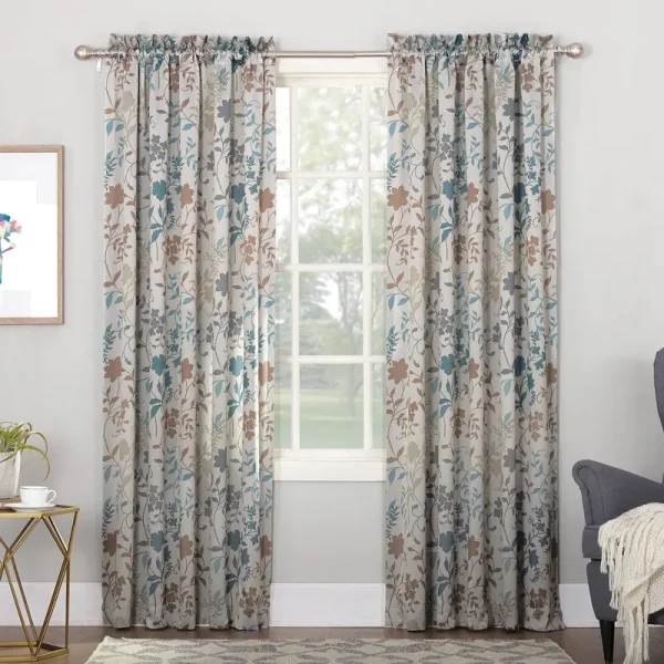 Sun Zero Andy Grey Floral Rod Pocket Room-Darkening Curtain Panel - Stone 84-inches