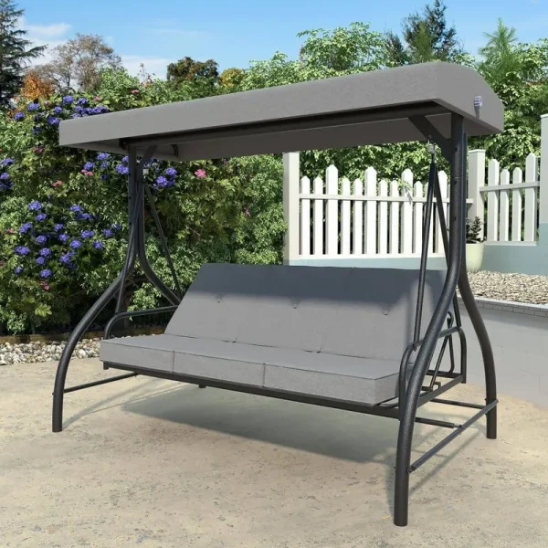 3-Person Patio Swing with Converting and Adjustable Canopy and Upgraded Thickened Cushions in Gray