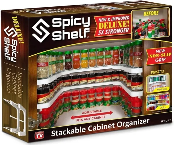 Spicy Shelf Deluxe - Expandable Spice Rack and Stackable Cabinet & Pantry Organizer (1 Set of 2 Shelves) - As Seen on TV Deluxe (Spicy Shelf