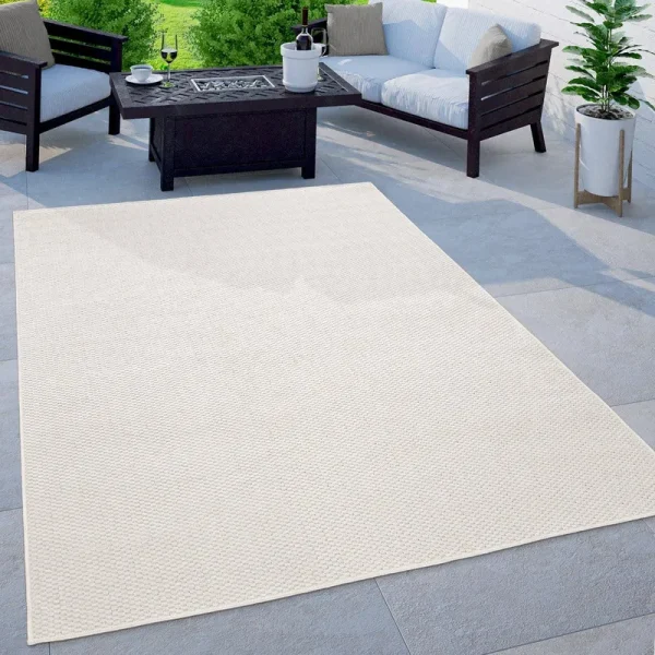 Paco Home Solid Outdoor Rug for Patio or Balcony Weatherproof in Mottled Cream 3'11" x 5'3"