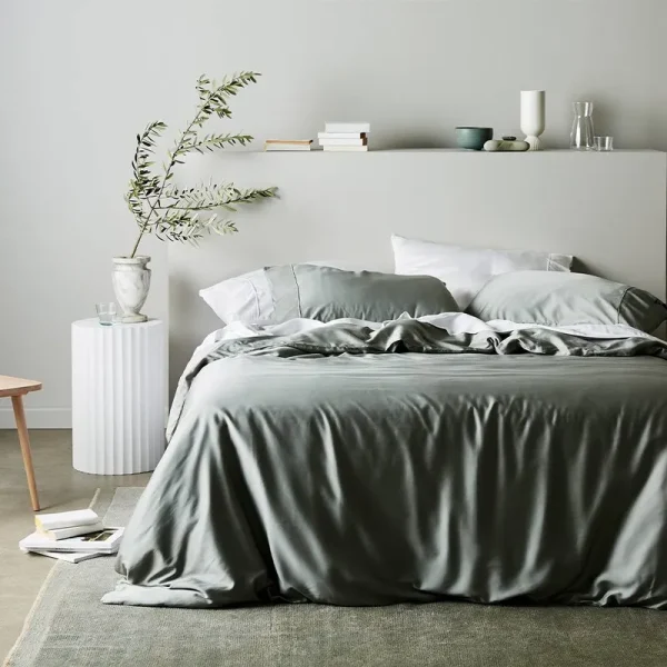 ettitude Signature Sateen Duvet Cover Sage / Full/Queen