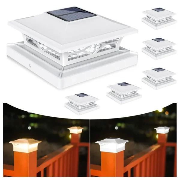 VOLISUN Solar Post Cap Lights,6Pack Outdoor Fence Post Cap Lights,Vinyl Fence Post Solar Lights White/Black Solar Powered Deck Post Lights for Dock