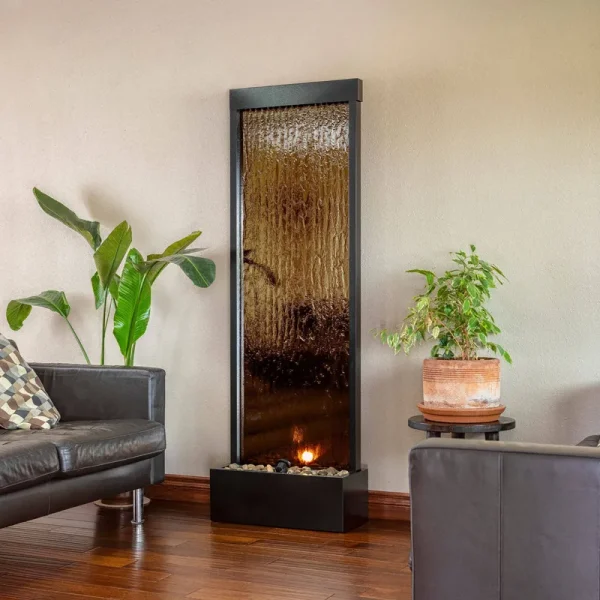 Mirror Waterfall Bronze with Decorative Stones & Light