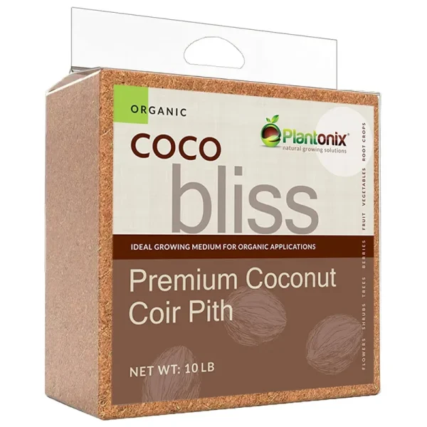 Plantonix Coco Bliss Premium Coconut Coir Pith 10 lbs Brick/Block, Omri Listed for Organic