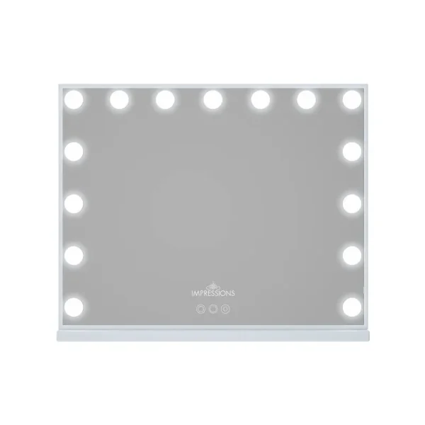 Impressions Hollywood Aurora Vanity Mirror with 15 Frosted LED Lights, Dressing Mirror with Dimmer Switch and Standing or Wall Mounting (White)