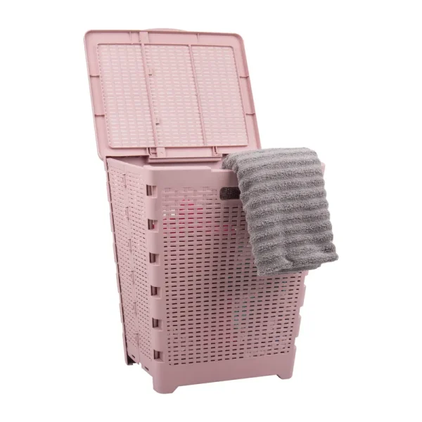 Mind Reader 60 Liter Hinged Lid Foldable Laundry Hamper, Pink