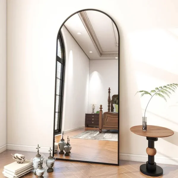 30 in. W x 71 in. H Arched Classic Black Aluminum Alloy Framed Oversized Full Length Mirror Floor Mirror