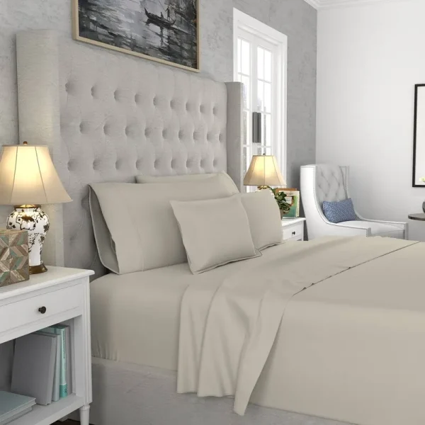 Color Sense 1200 Thread Count Cotton CVC Sheet Set Full Ivory, Beige