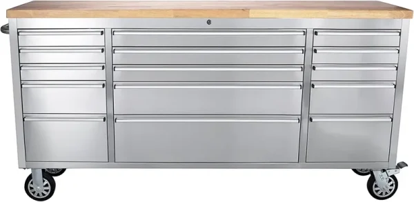 Kojooin 72 - Inch Rolling Tool Cabinet, Large Rolling Tool Chest with 15 - Drawer and Mobile Workbench, Heavy Duty Steel Storage Cabinet with Locking System for Warehouse, Garage, Basement