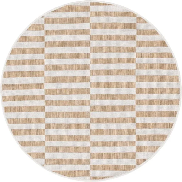 Robinson Striped Indoor / Outdoor Area Rug in Taupe/Ivory Beachcrest Home Rug Size: Round 4'1"