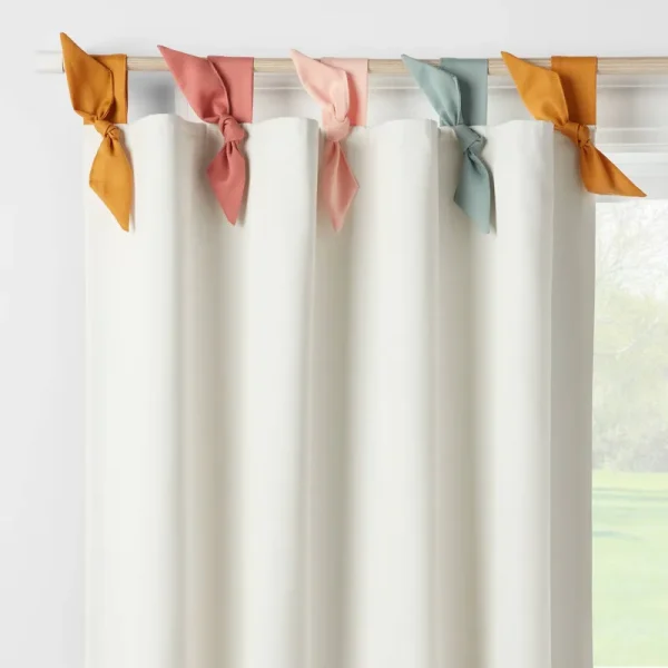 Pillowfort Blackout Tie Top Embellished 84" White Curtain Panel with Ties | Target