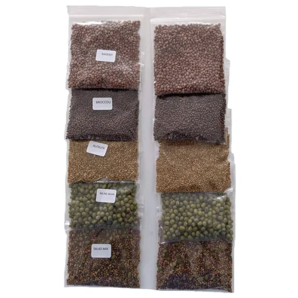 Variety Pack Sprouting Seeds Broccoli, Alfalfa, Radish, Mung Beans & Salad Mix for Sprouts and Microgreens. Non-GMO. Pack of 10 Premeasured Seeds