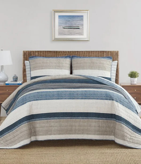 Nautica Ridgeport Cotton Reversible Blue Quilt Set - King