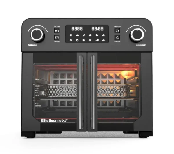 Elite Gourmet EAF9010B All Steel French Door Air Fryer Countertop Oven 24.5 qt