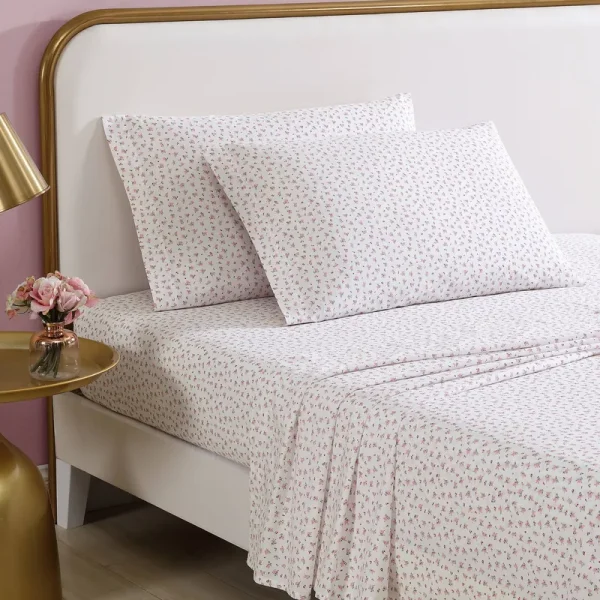 Betsey Johnson Baby Buds Pink Cotton Percale Queen Sheet Set