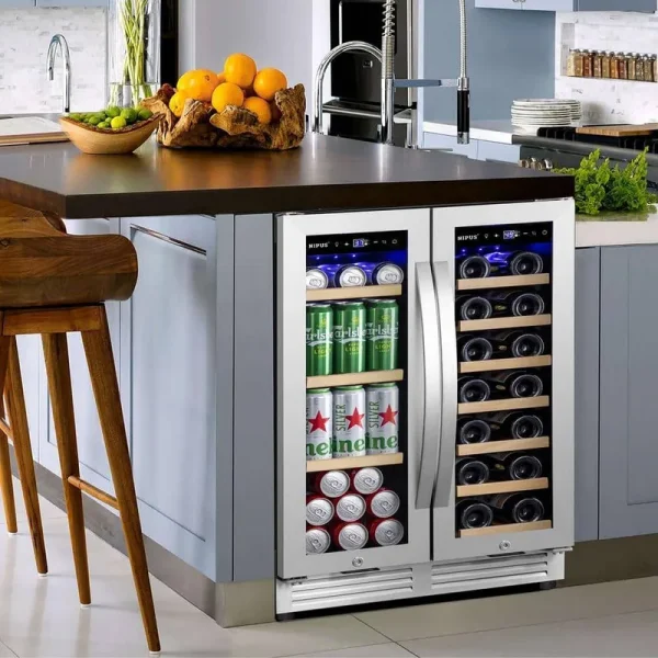 Nipus 20 Bottle and 60 Can 24-Inch Series Dual Zone Built-In and Freestanding Wine & Beverage Refrigerator Tempered NPDUAL02