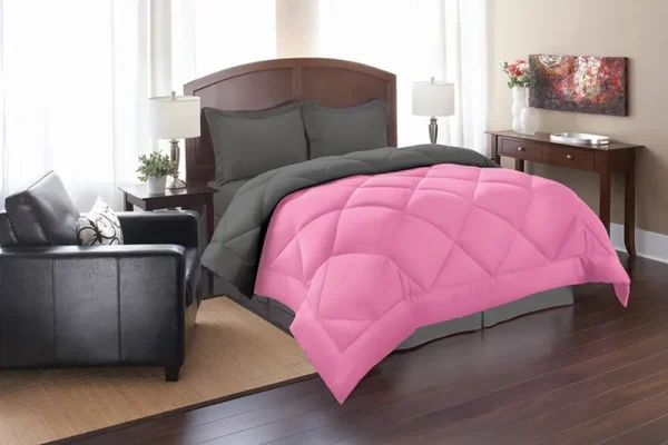 Elegant Comfort Goose Down Alternative Reversible 2pc Comforter Set Twin Pink/Gray