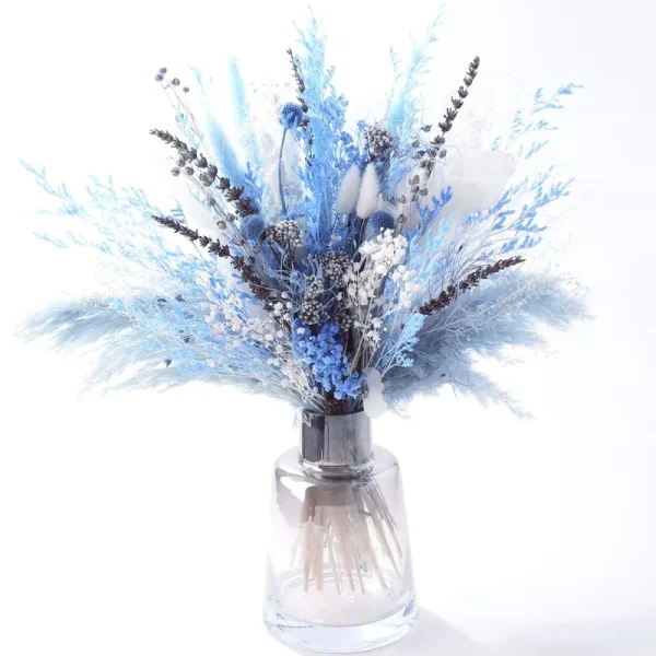 MUYEJI Natural Dried Pampas Grass Bouquet, Boho Home Decor Bouquet, Blue Pompas Grass Decor, Dried Flower Arrangement for Home Wedding Decoration