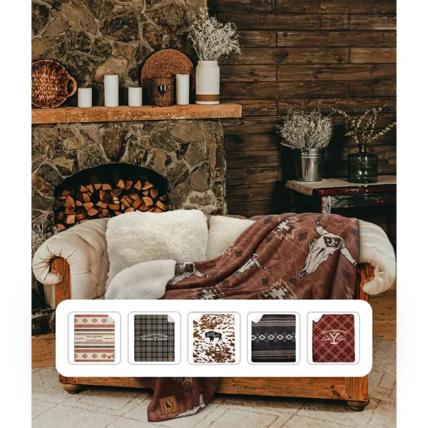 Yellowstone Silk Touch Sherpa Reverse Throw, 60 x 70 -Darby Stripe