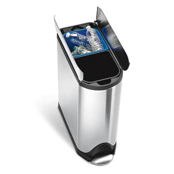 simplehuman Brushed Stainless Steel 40-Liter Butterfly Recycler Trash Can