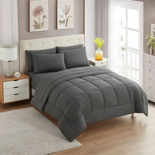 Sweet Home Collection Bed-in-a-Bag Solid Color Comforter and Sheet Set Twin Gray 7 Piece
