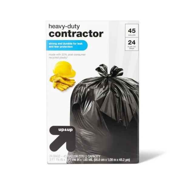 Heavy-Duty Contractor Flap-Tie Trash Bags - 45 Gallon/24ct - Up & Up