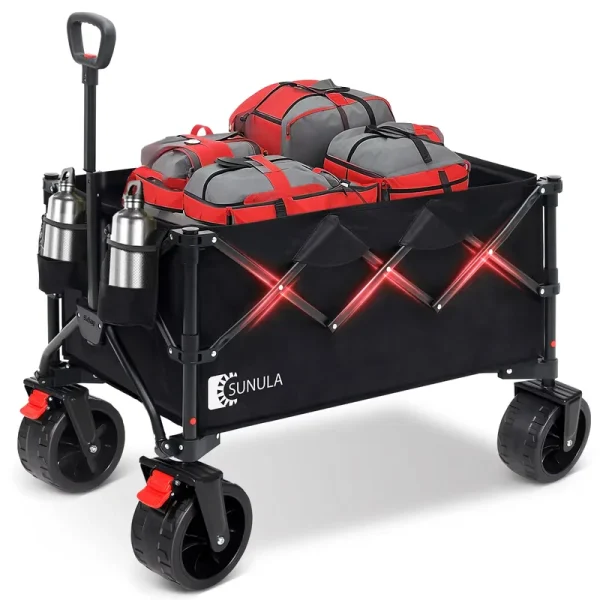 Sekey 330 lb Collapsible Wagon Cart, 220 L Large Capacity Foldable Wagon, Heavy Duty Folding Utility Garden Cart with All - Terrain Wheels for Camp, Beach, Sport, Shop, Grocery (Black, 1 - YEAR - WARRANTY)
