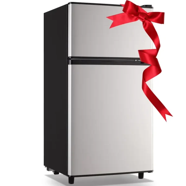 WANAI 3.5 Cu.ft Fridge with Freezer 2 Door Compact Refrigerator Adjustable Thermostat Silver New