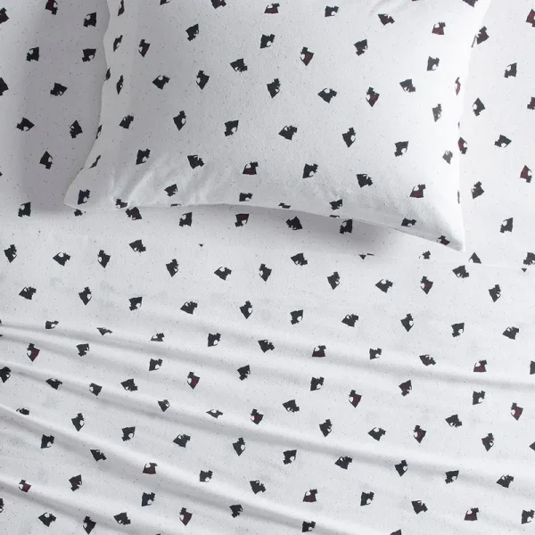 Woolrich - Cotton Flannel Sheet Set - Full - Black/White Scottie Dogs