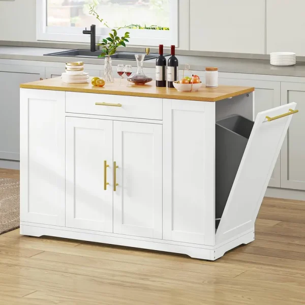 YITAHOME 53 inch Large Rolling Kitchen Island with Trash Can Storage Cabinet, Portable Mobile Islands Table Long Floating Movable W Wheels Cabinet
