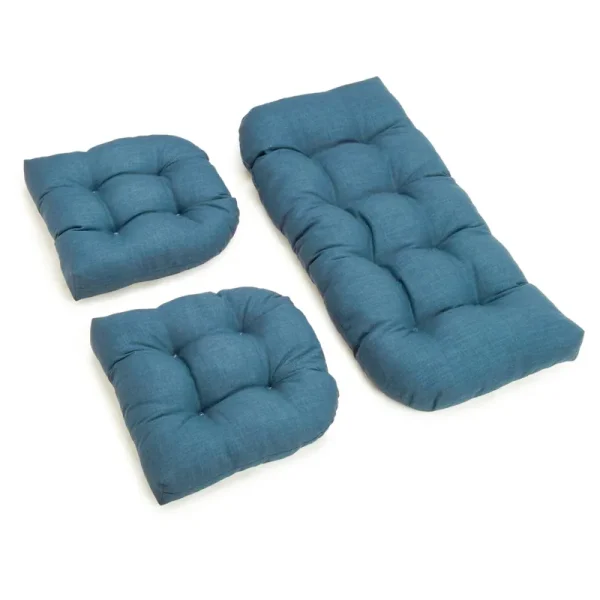 Blazing Needles 3-Piece Solid Settee Cushion Set, Sea Blue