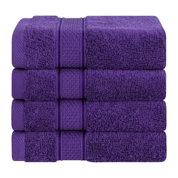 American Soft Linen, Salem Luxury 4 Pack Washcloth Set, 100% Turkish Combed Cotton, 13" x 13" Washcloths, Purple
