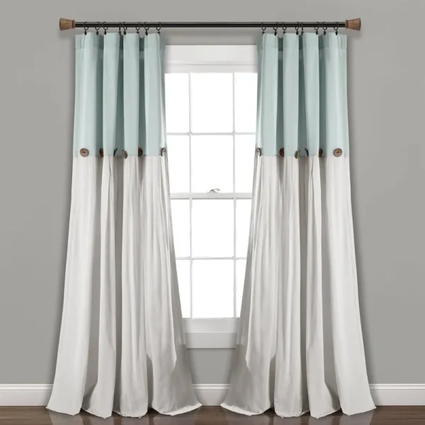 Lush Decor Linen Button Shower Curtain Blue