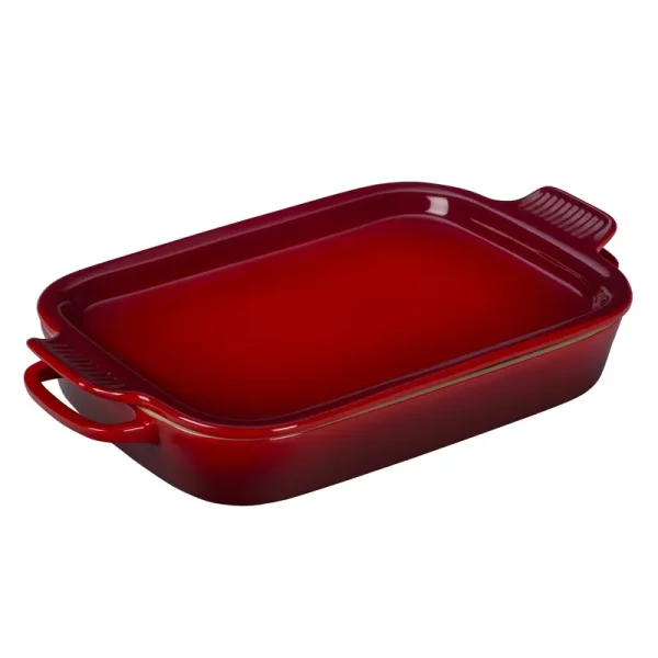 Le Creuset Stoneware Rectangular Dish with Platter Lid, 14 3/4" x 9, Cherry Red