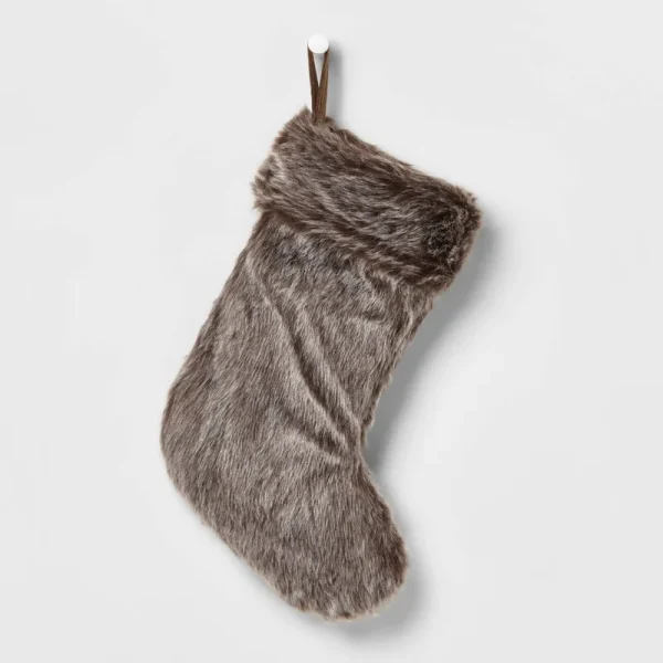 18" Faux Fur Christmas Stocking Brown/Gray - Wondershop