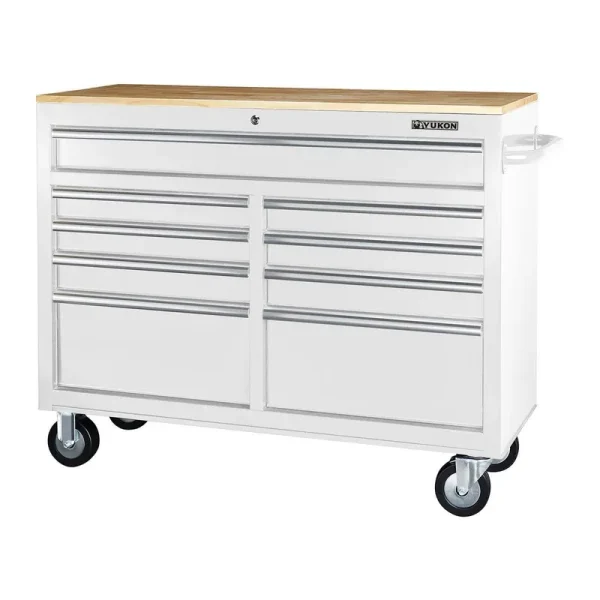 Yukon 46 in. 9-Drawer Mobile Storage Cabinet with Solid Wood Top