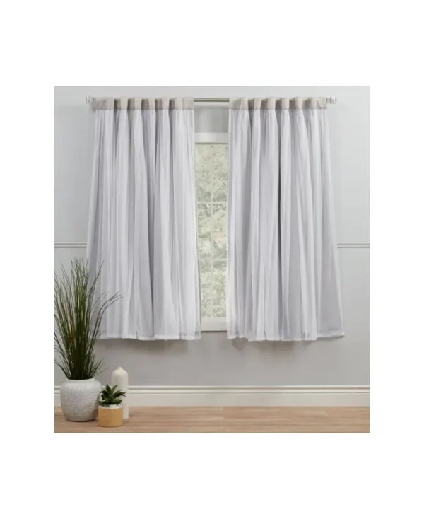 Exclusive Home Catarina Layered Solid Room Darkening Blackout and Sheer Hidden Tab/Rod Pocket Top Curtain Panel Pair, 52"x63", Cloud Grey, Set of 2