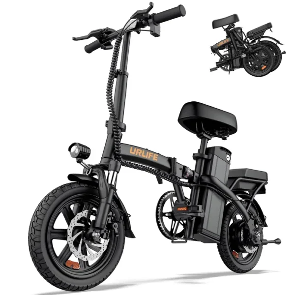 URLIFE 14"folding Electric Bike for Adults, 500W Peak Motor, 48V 7.5AH Removable Battery, Mini Ebike for Adults City Commuter, UL2849, Black