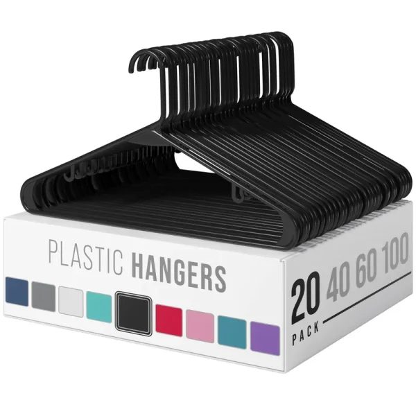 Neaterize Plastic Clothes Hangers (20 40 60 100 Packs) Heavy Duty Durable Coat and Clothes Hangers | Vibrant Color Hangers | Lightweight Space Saving