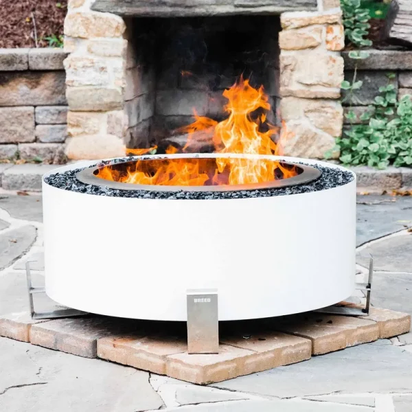 Breeo Luxeve White River with Dark Blue Glass Outdoor Smokeless Fire Pit