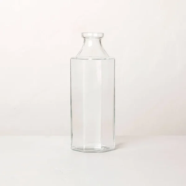 Large Octagonal Clear Glass Bottle Vase - Hearth & Hand with Magnolia